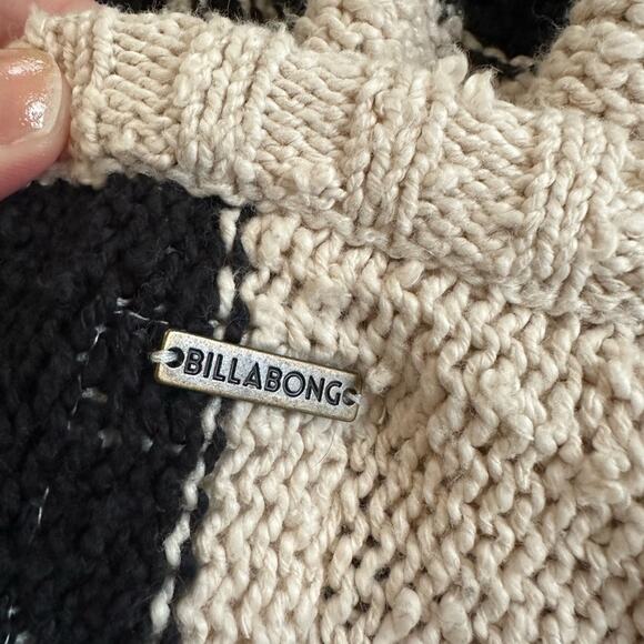 Billabong Black Cream Stripe Beachy Sweater Boxy Nubby Cotton Surfer Boho Summer - Picture 4 of 7